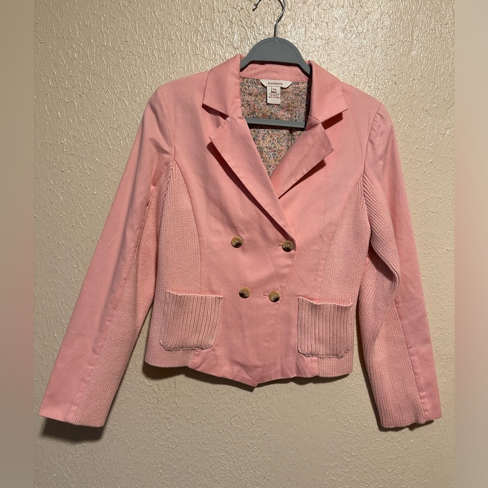 Sundance Catalog Pink Cotton Jacket Size 8 Petite Ribbed